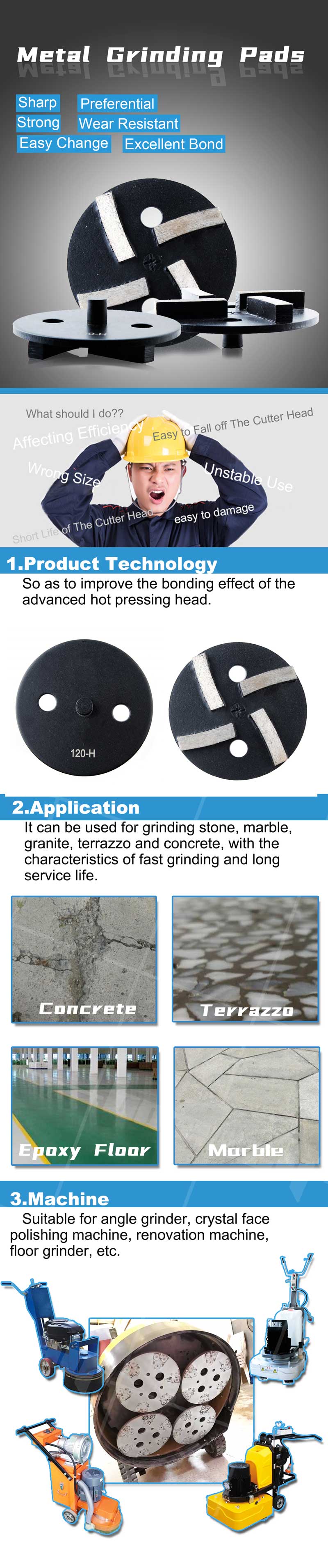 Boreway Terrazzo Stone Floor Polishing Metal Grinding Pads For Concrete Grinders