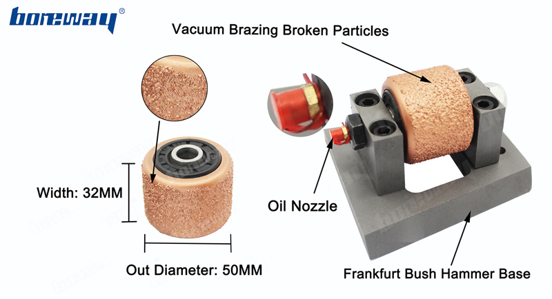 Boreway Durable Vacuum Frankfurt Brazed Alloy Diamond Bush Hammer Abrasive Roller Grinding Tool For Stone Litchi Surface