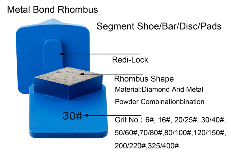 Metal Bond 1 Rhombus Segment Grinding Pads Redi Lock Diamond Tooling Concrete Floor Grinding Discs for Husqvarna