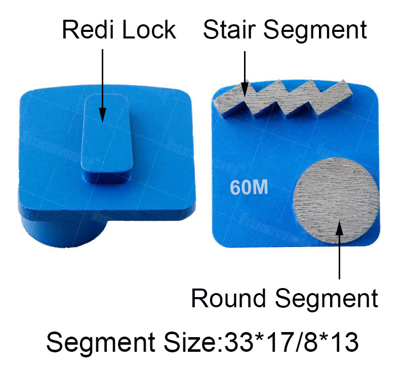 Two Segments Diamond Grinding Concrete Floor Husqvarna Redi Lock Shoe For China Factory