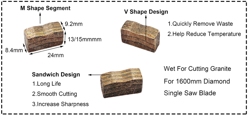 Long Life Diamond Cutting Segment For Single Saw Blade Manufacturer  055