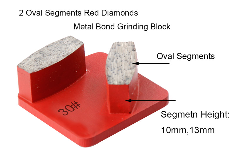 2 Oval Segments Red Diamonds Metal Bond Grinding Block