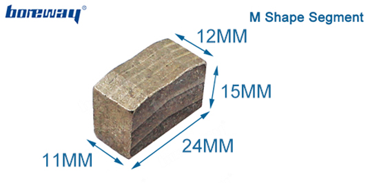 Boreway 2500MM M Shape Diamond Tips Blade Segment For Cutting Hard Stone 